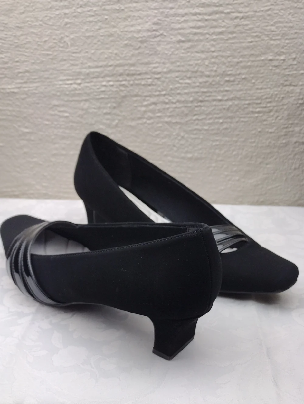 Easy Street Black Quality Man Made Materials Square Toe Block Heel Slip On Pumps